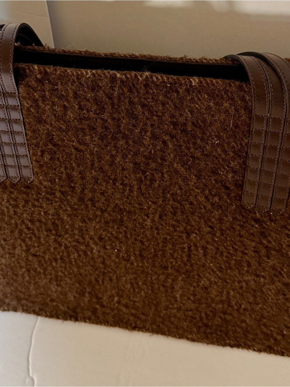 CHANEL Brown Shearling Shoulder Tote with Leather Straps